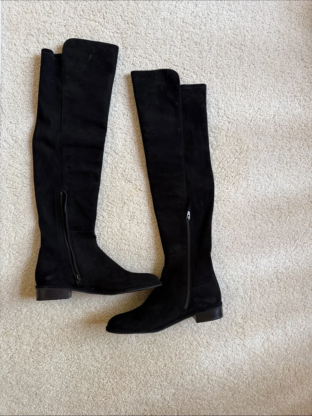 Stuart Weitzman Black Suede Over-the-Knee Zip Boots
